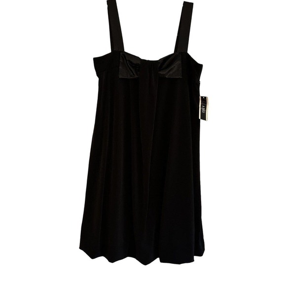 A.Byer Women Dress Black Satin Minimalist Retro Y2K LBD Bubble Hem - Picture 3 of 10